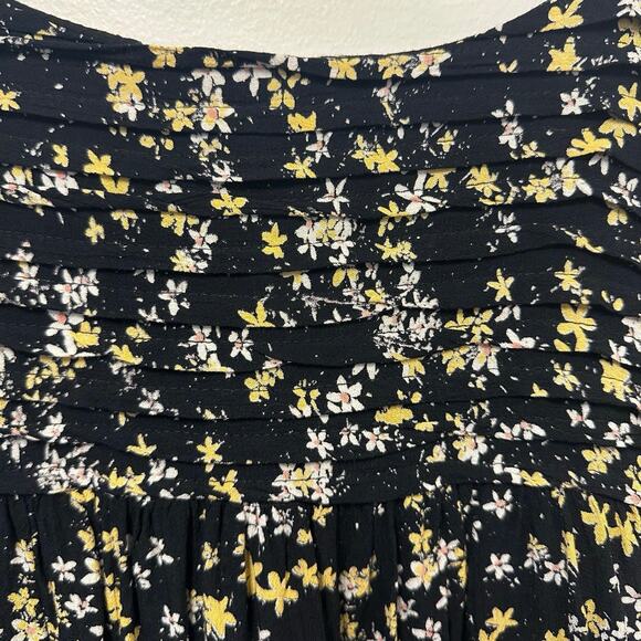Free People Intimately Dessa Ditsy Floral Black Yellow Puff Sleeve Bodysuit Boho - Picture 4 of 11